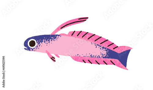 Cute exotic fish. Little small aquarium water animal swimming. Fictional spec...