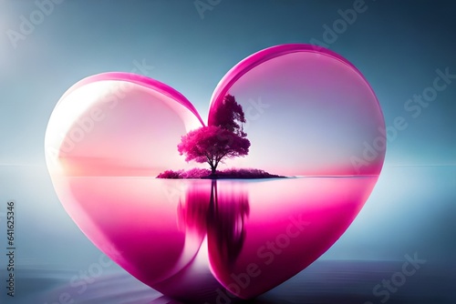 pink heart on the water