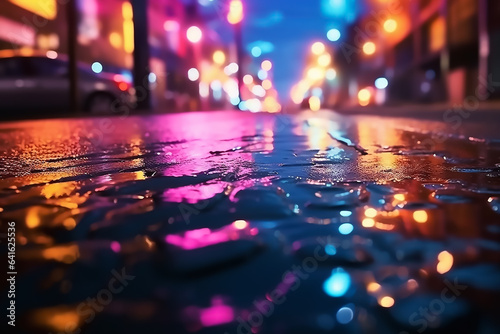Beautiful neon night with water reflection