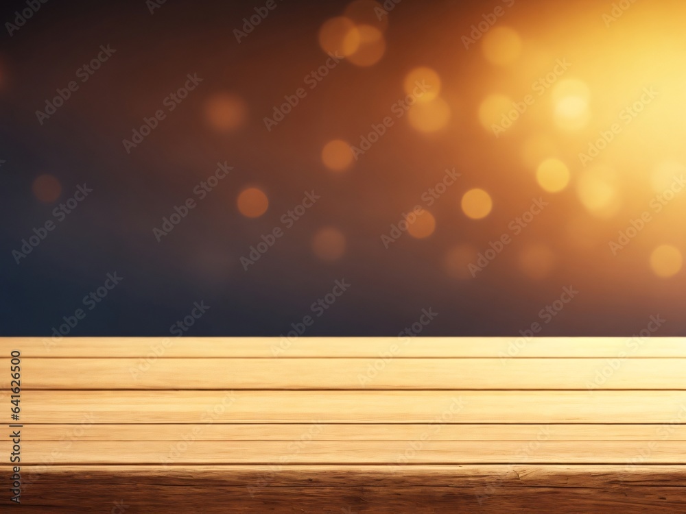 Empty wooden table with night cafe bokeh background Empty wooden table with night cafe bokeh background