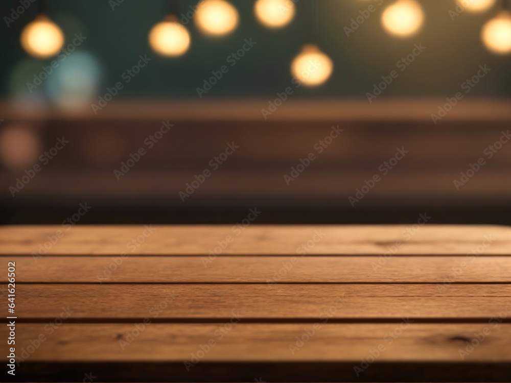 Empty wooden table in front of abstract blurred background of food restaurant Empty wooden table in front of abstract blurred background of food restaurant