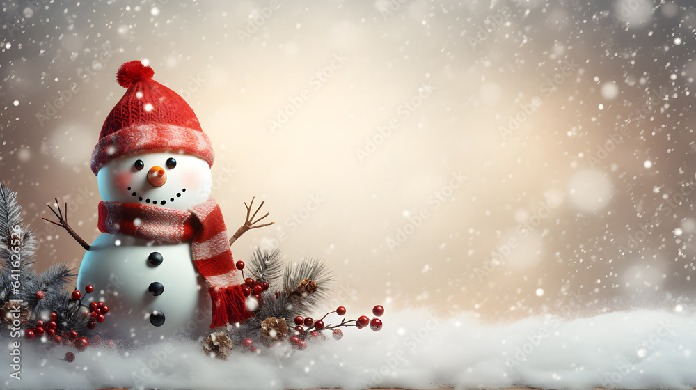 Christmas background with christmas decoration and snowflakes. Space for text. mock up design