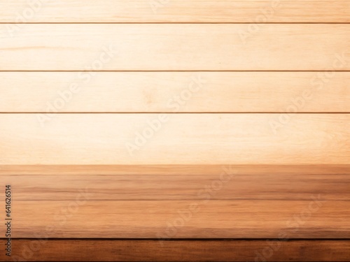 Empty brown wood board panels table top with light wood wall background