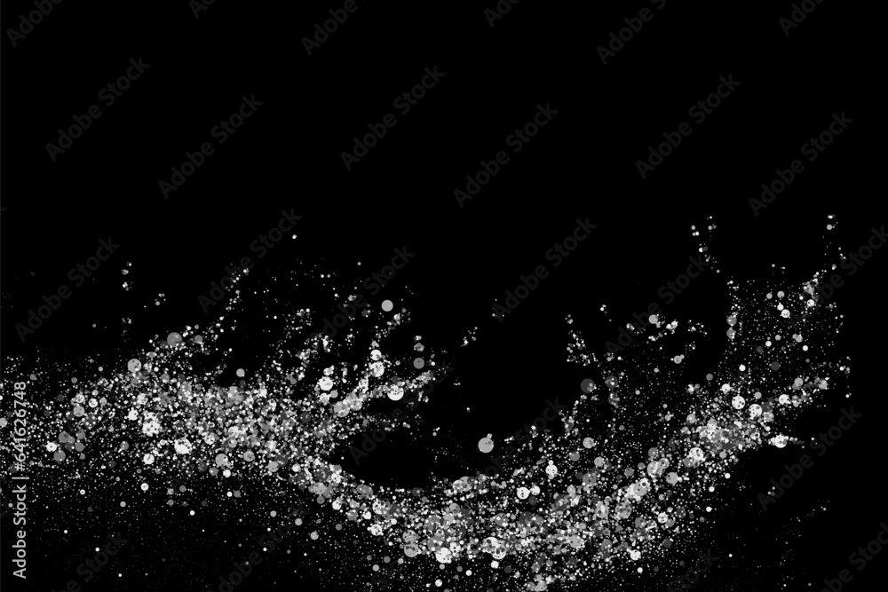 Silver glitter texture on black background. Abstract silver color particles, confetti glitter explosion. Festive background. Silver glitter texture on black background. Abstract silver color particles, confetti glitter explosion. Festive background.