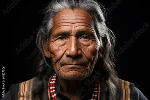 face of an old Native American Indian in national dress