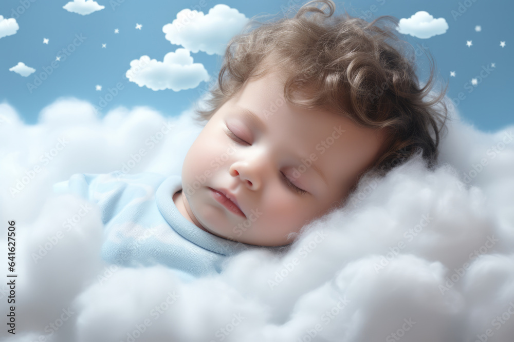baby sleeping on clouds in blue sky baby sleeping on clouds in blue sky