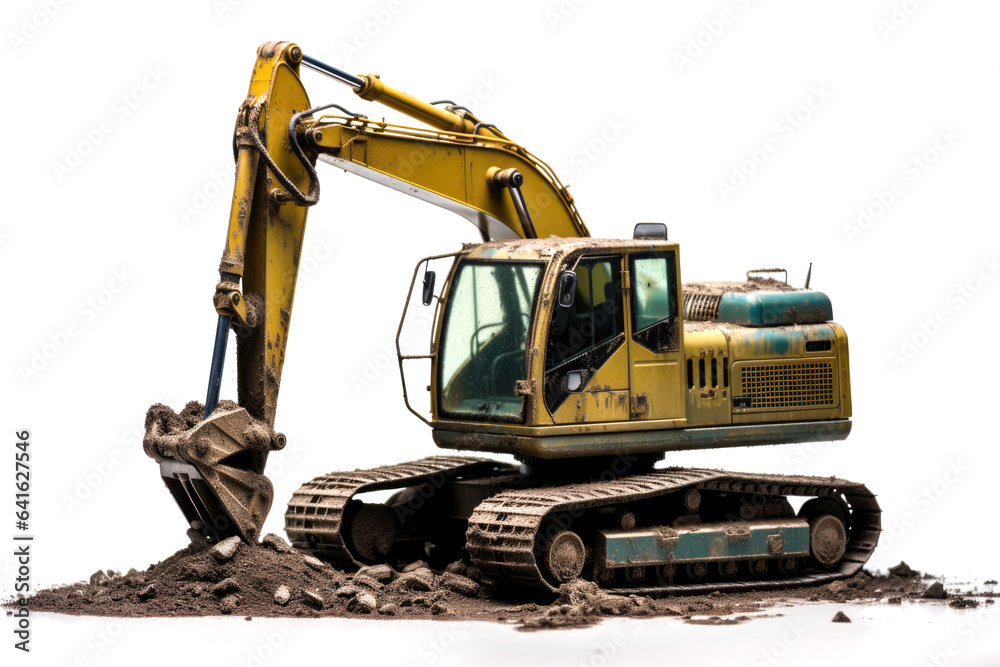 Heavy excavator excavating, isolated on white background Heavy excavator excavating, isolated on white background