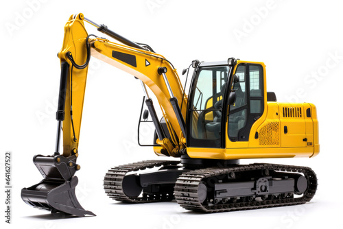 Crawler excavator with bucket isolated on white background