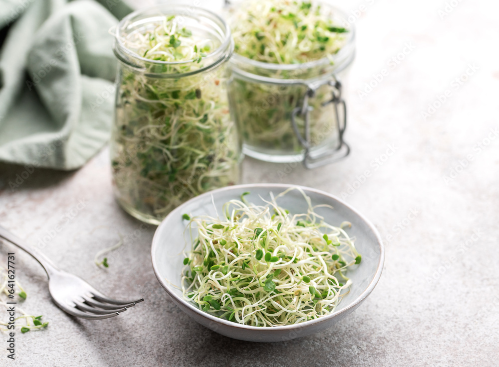 Microgreens grown in a jar. Microgreens grown in a jar.