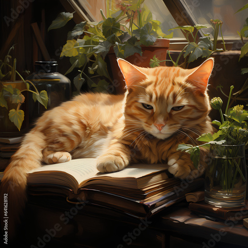 kitten sleeping on top of books © Munir