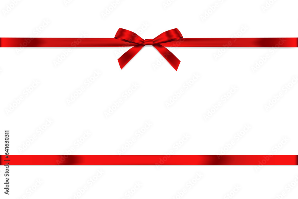 Red Ribbon Bow Realistic shiny satin with shadow horizontal ribbon for decorate your wedding invitation card,certificate,coupon or gift boxes vector EPS10 with copy space isolated on white background - obrazy, fototapety, plakaty 
