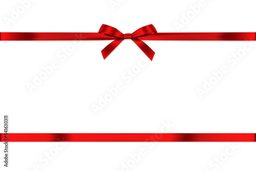Red Ribbon Bow Realistic shiny satin with shadow horizontal ribbon for decorate your wedding invitation card,certificate,coupon or gift boxes vector EPS10 with copy space isolated on white background