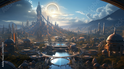Futuristic eco city, future forest city photo