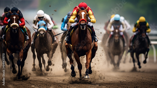 Horse racing with jockeys on their horses