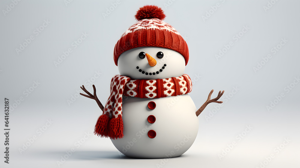 3d render of cute snowman in winter forest with snowflakes 3d render of cute snowman in winter forest with snowflakes
