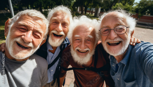 Elderly Men Having Fun Taking a Selfie with Friends