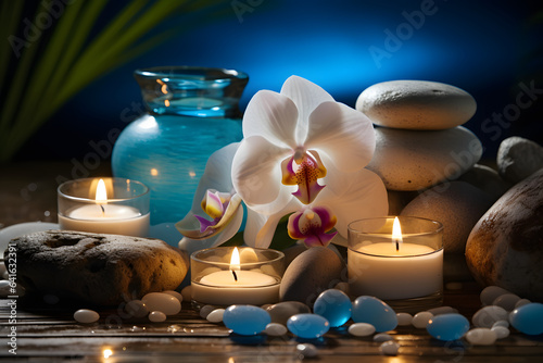 Spa ambient with candles and hot stones  blue themed