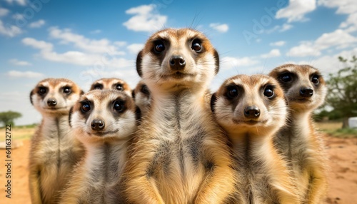 Group of Meerkats Standing Upright and Looking Attentively