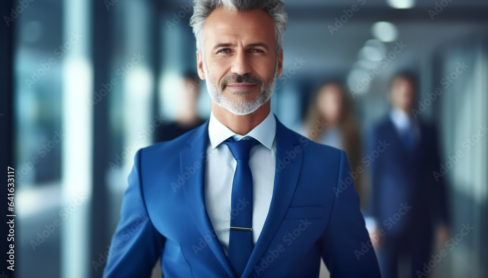 Joyful Middle-Aged Businessman CEO Standing in Office Joyful Middle-Aged Businessman CEO Standing in Office