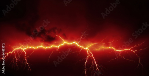 Red horizontal lightning in the dark sky