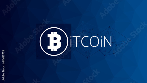 Bitcoin circle sign. Poly vector background. Triangle network pattern. Blockchain technology, crypto currency symbol. Virtual money icon for business, finance, digital global trade, payment