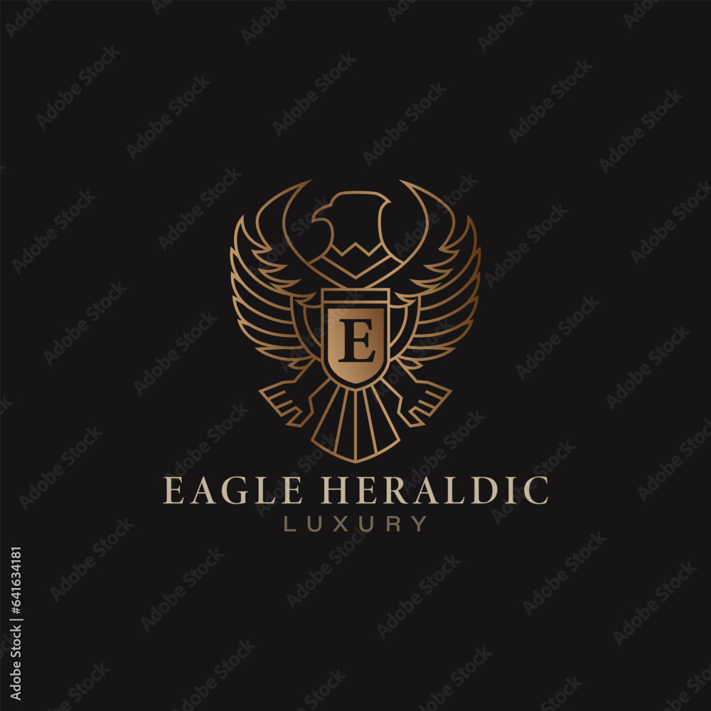 Eagle falcon icon logo vector luxury golden color illustration