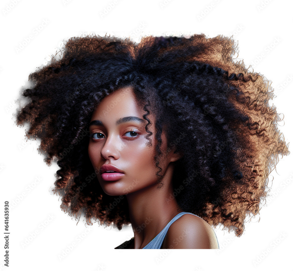 Profilowy head shot czarnoskórej kobiety z afro.  - obrazy, fototapety, plakaty 