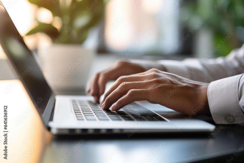 Hands Typing on a Laptop, Soft Focus - Working on a Laptop - Digital Life - AI Generated Hands Typing on a Laptop, Soft Focus - Working on a Laptop - Digital Life - AI Generated