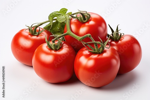 Perfect ripe fresh branch of red tomatoes, isolated on white background.