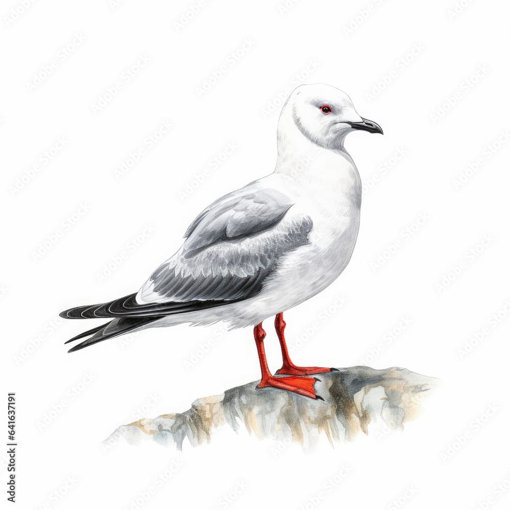 Fototapeta premium Red-legged kittiwake bird isolated on white background.