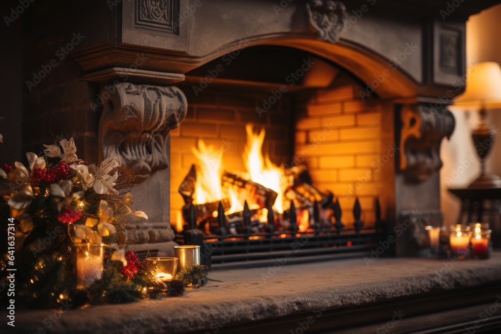 Glowinf Fireplace at a Cozy Home, Soft Focus - Ambience and Cozy Corners - AI Generated