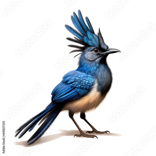Stellers jay bird isolated on white background.