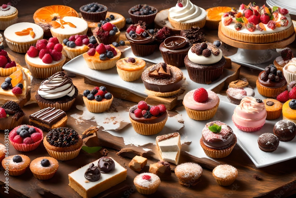 Generate a sumptuous spread of delectable desserts, beautifully arranged and captured in high definition Generate a sumptuous spread of delectable desserts, beautifully arranged and captured in high definition