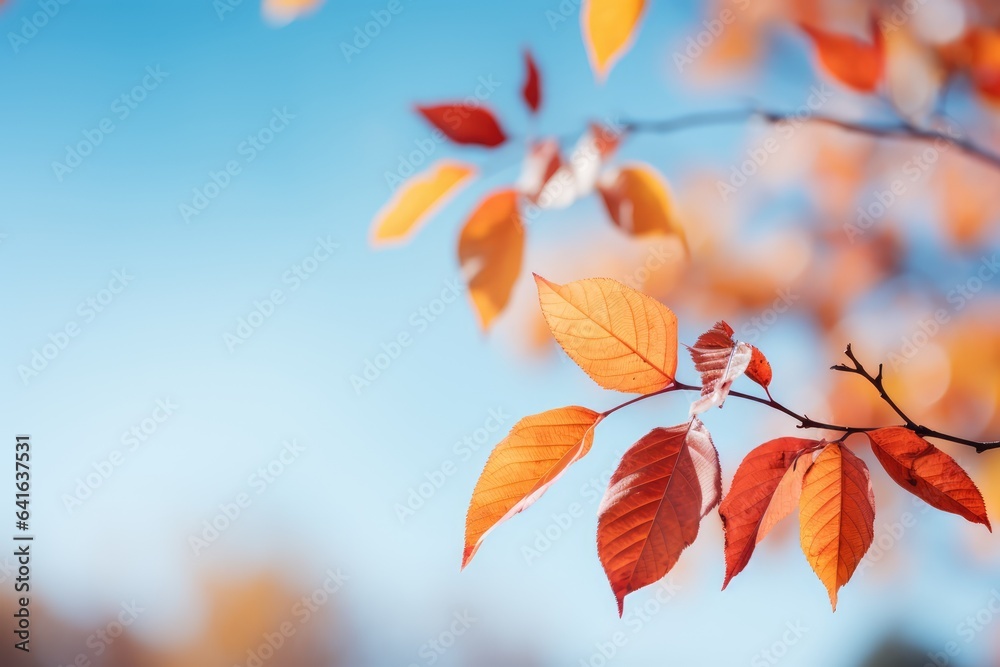 Colorful Autumn Leaves Against a Blue Sky - Space for Text - Season's Color Palette - AI Generated