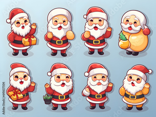 Set of cute Christmas and New Year character design, red and cute sticker, christmas set, banner.