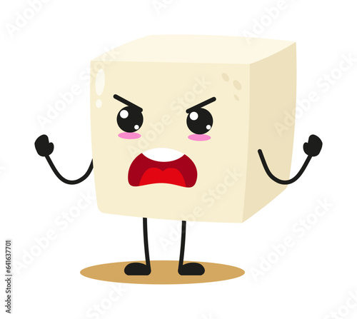 Cute furious tofu character. Temperament food cartoon emoticon in flat style. tofu vector illustration
