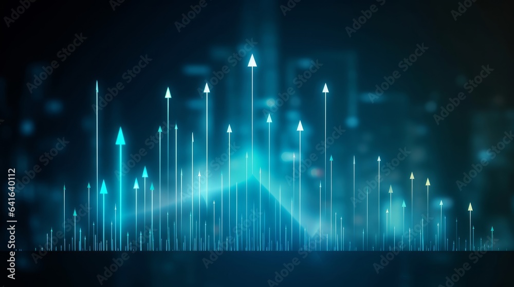 Growth arrow up and progress success business skill increase improvement graph on market profit stock background with goal of achievement futuristic finance, Generative AI