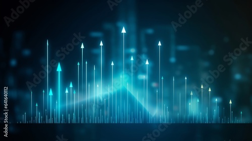 Growth arrow up and progress success business skill increase improvement graph on market profit stock background with goal of achievement futuristic finance, Generative AI © Dream Canvas