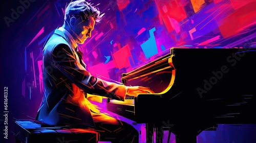 colorful pianist playing piano