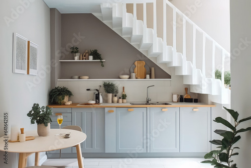 Small cozy kitchen with modern scandinavian looking design, beautiful interior