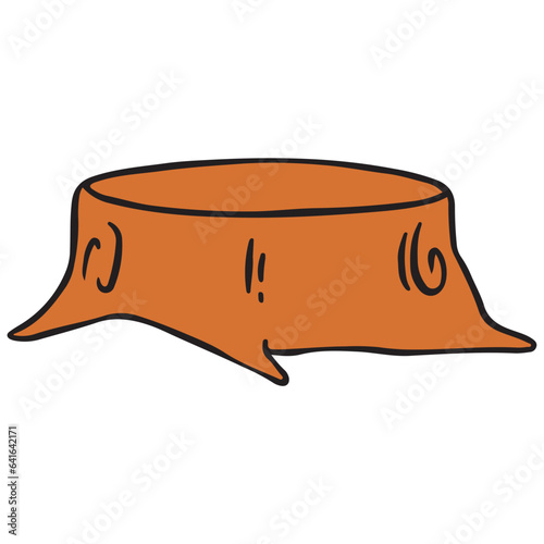 Tree stump cartoon line filled illustration