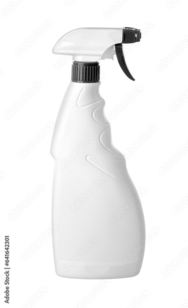 a white empty plastic spray bottle a white empty plastic spray bottle