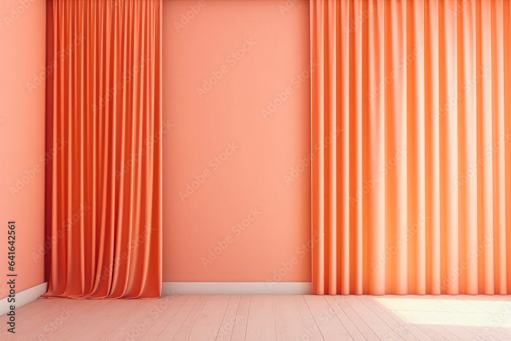 Interior of a empty room in plain monochrome pinkish orange color, modern interior design Interior of a empty room in plain monochrome pinkish orange color, modern interior design