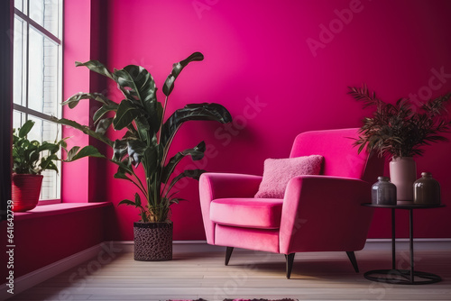 Shot of the room in viva magenta trend color of year 2023  trendy interior design in viva magenta color