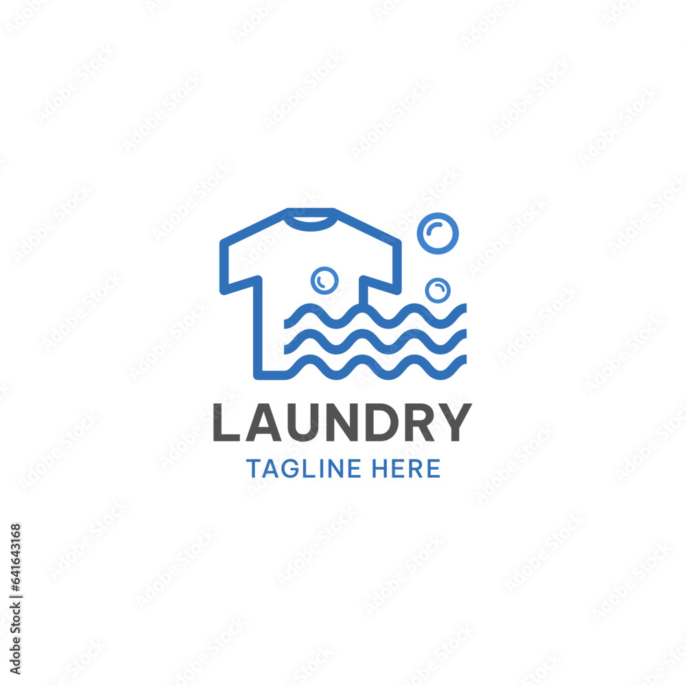 LAUNDRY LOGO WITH T SHIRT AND WATER IN LINEART STYLE LAUNDRY LOGO WITH T SHIRT AND WATER IN LINEART STYLE