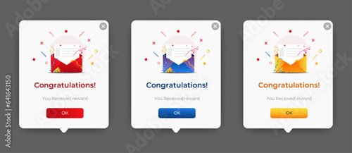 Set of Modern congratulations pop up banner with flat design on white background. Professional web design, full set of elements. User-friendly design materials.