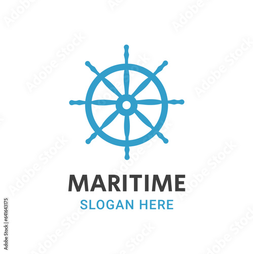 MARITIME LOGO CONCEPT WITH SIMPLE STEERING WHEEL ICON