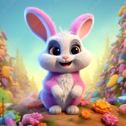 Exquisitely Detailed Cute Bunny with Bright Eyes for Easter - AI Generated © Leon Sartorius