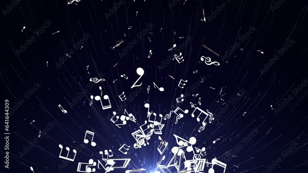 Flying Musical Notes Animation, Rendering, Background, Loop
