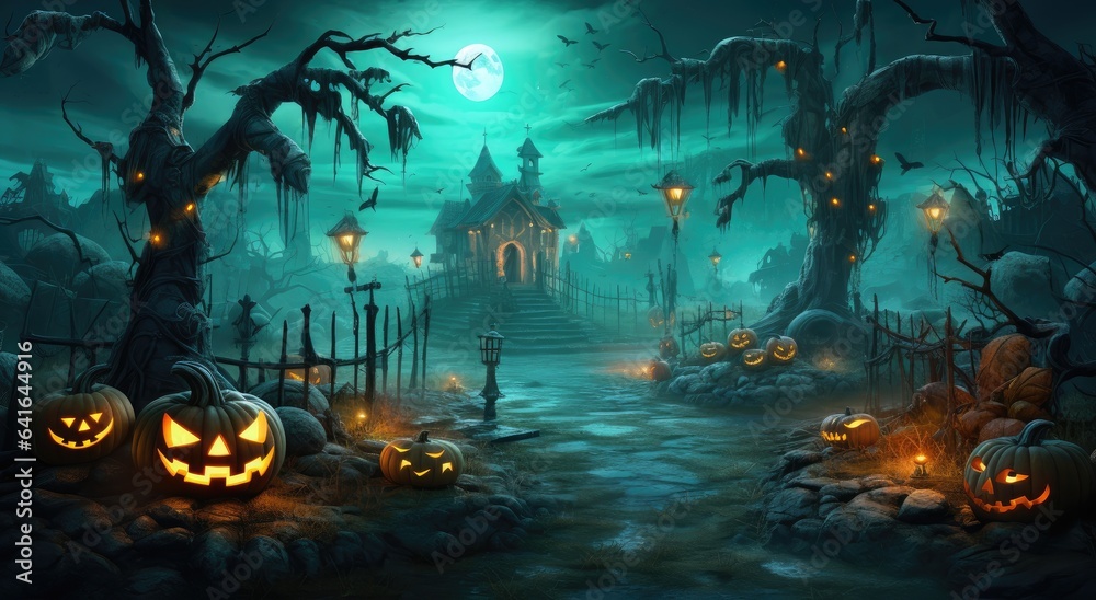 Haunted halloween landscape with scary pumpkins. Haunted halloween landscape with scary pumpkins.